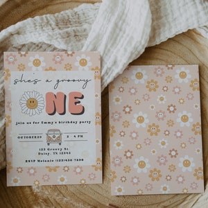 Groovy One Birthday Party Invitation | First Birthday | Retro Birthday | Hippie Birthday | A100