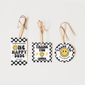 One Happy Dude Birthday Party Favor Tags, Printable Party Favor Tags, Smiley Face Birthday, Instant Download, A131
