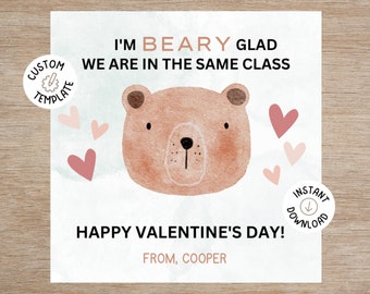 Printable Valentines Day Cards | Kids Valentines Day | Valentines Day Tags | Valentine Treat Tags | Bear Valentine | Valentines Day