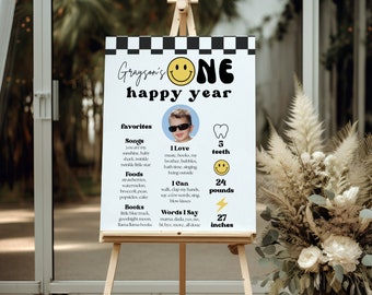 One Happy Dude, 1st Birthday Milestone, Boy First Birthday, Happy Dude Birthday, Milestone Poster, Smiley Face Birthday, A131