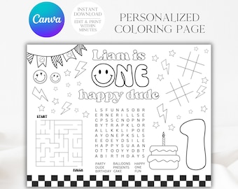 One Happy Dude Coloring Page, 1st Birthday, Happy Dude Birthday, Printable Smiley Face Coloring Page, A131, A102, A104, A114, A128, A120
