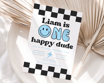 One Happy Dude Birthday Invitation | 1st Birthday Invitation | Boy First Birthday | Happy Dude Birthday | Smiley Face Invite