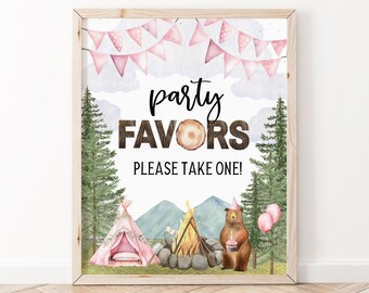 Festa di compleanno Pink One Happy Camper, cartello stampabile per bomboniere, download istantaneo, A127