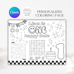 One Happy Dude Coloring Page, 1st Birthday, Happy Dude Birthday, Printable Smiley Face Coloring Page, A131, A102, A104, A114, A128, A120