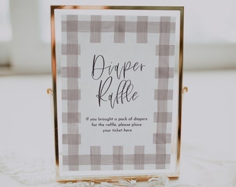 Diaper Raffle Baby Shower Sign | Beige Gingham Baby Shower Sign | Baby Shower Game
