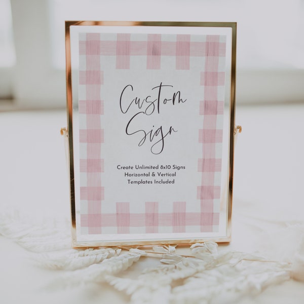 Custom Baby Shower Sign Template | Pink Gingham Baby Shower Sign