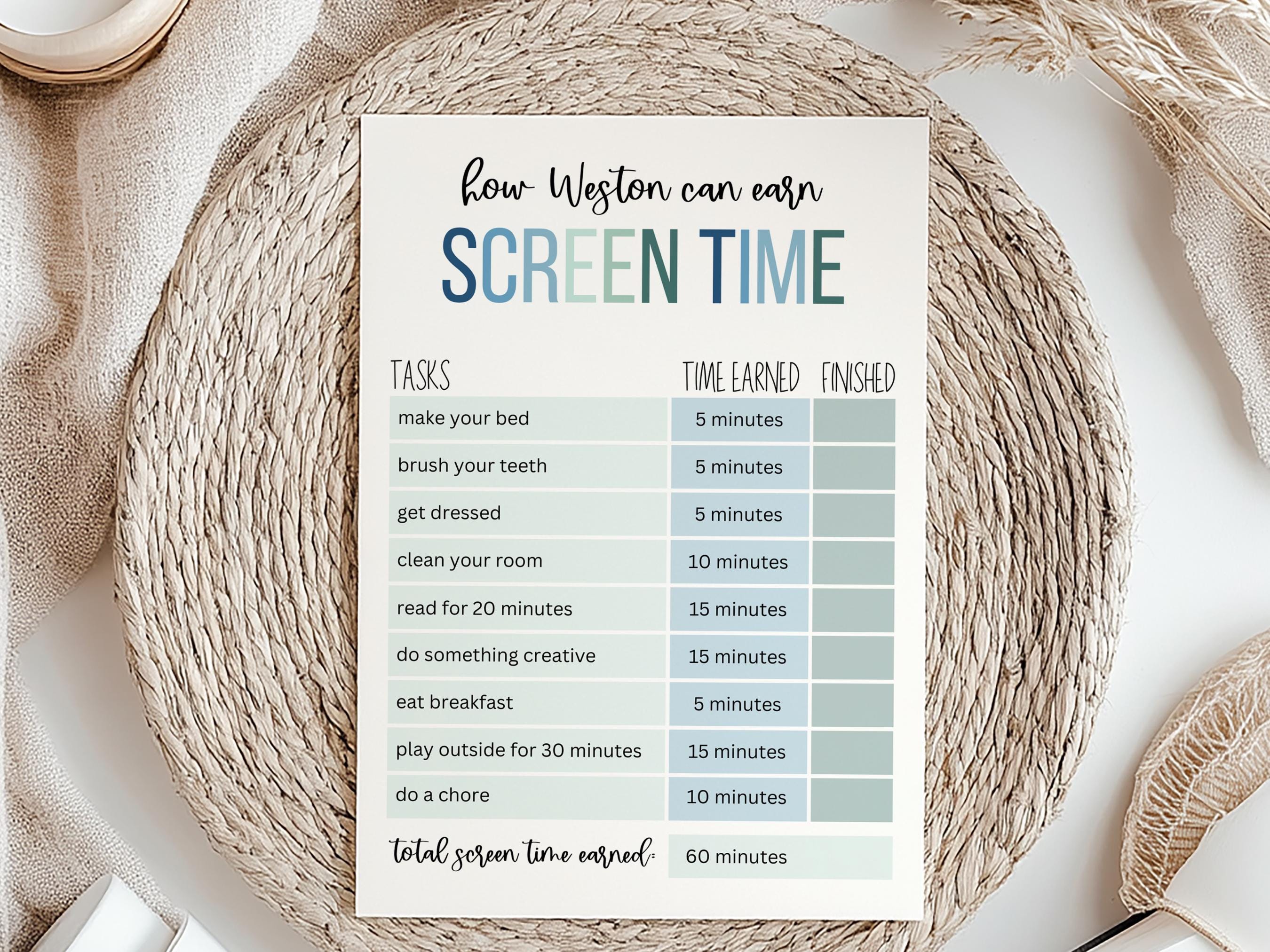 Sticker Chart Screen Time Editable Screen Time Chart for Kids, Screen Time Reward Chart, Chore ...
