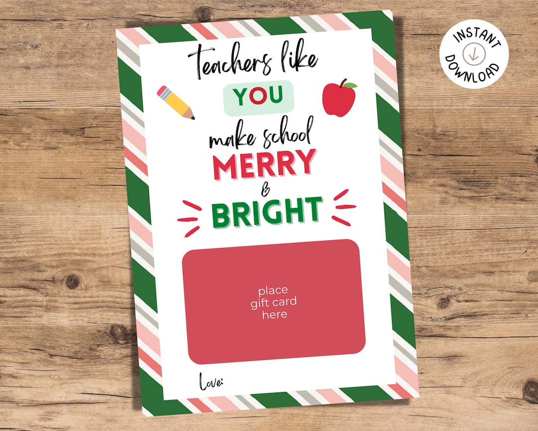 Teacher Christmas Card Teacher Holiday Card Teacher Gift Teacher Thank ...