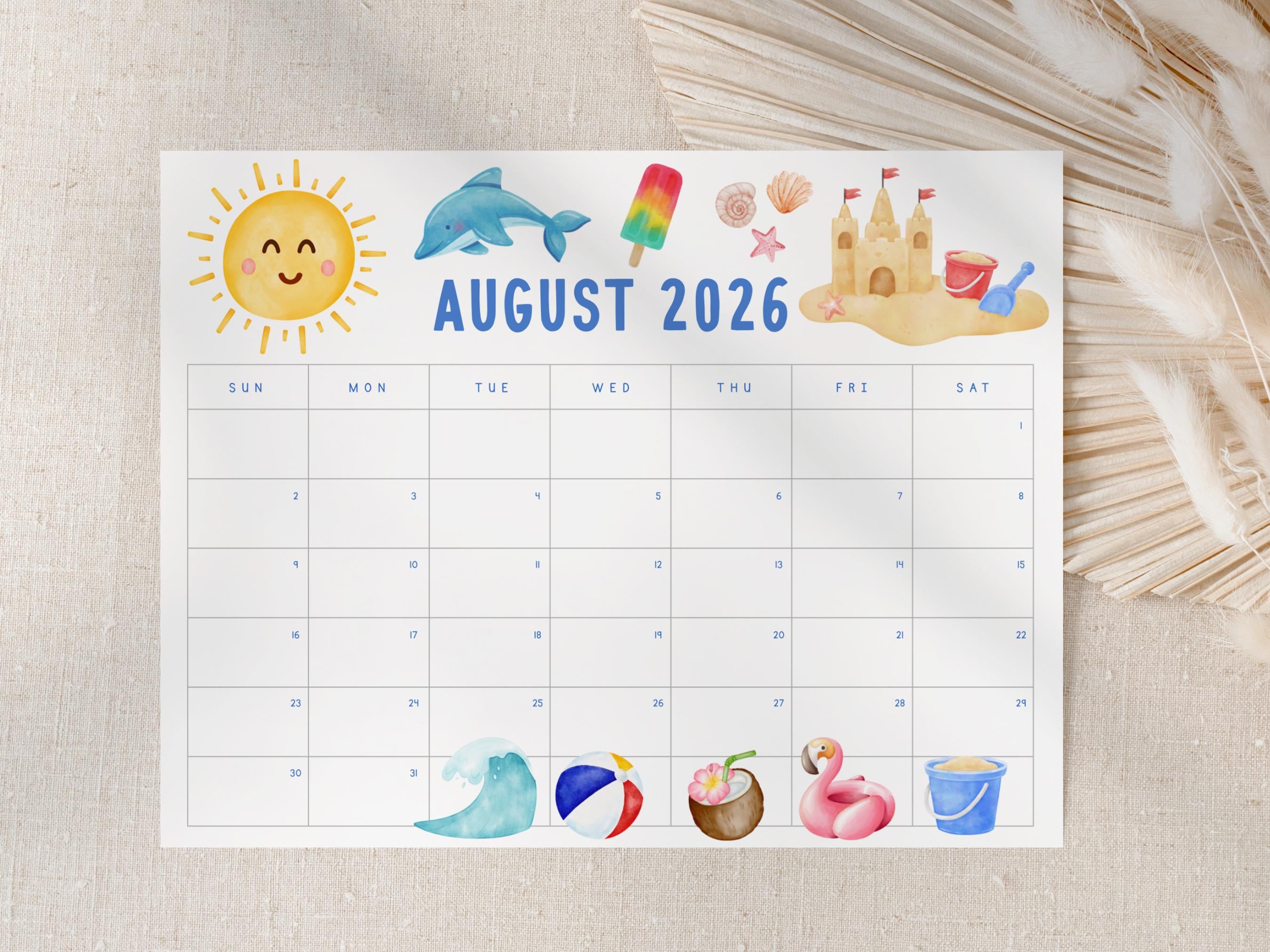 Printable Kids Calendar 2026, Kids Monthly Planner, Printable Calendar ...