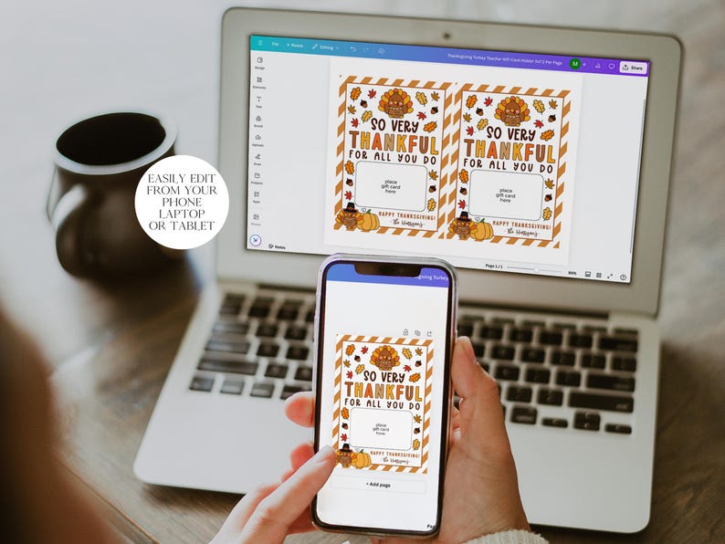 Printable Thanksgiving Gift Card Holder, Thankful for You, Teacher ...