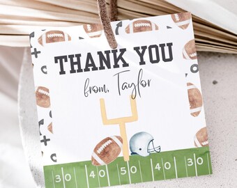 Football Birthday Party Favor Tag, First Birthday, Editable Template, Instant Download, First Year Down, Football Birthday, A143