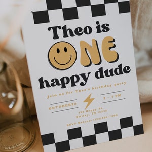 One Happy Dude 1st Birthday Invitation Boy First Birthday Happy Dude Birthday Editable Invitation Smiley Face Invite A104 image 8