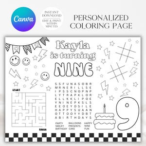 9e anniversaire à colorier, smiley, coloriage, activité d&#39;anniversaire, A131, A102, A104, A114, A128, A120