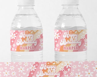 Groovy Birthday Water Bottle Label, Instant Download, Editable Template, Hippie Birthday, Hippie Party, Retro Birthday,  A142