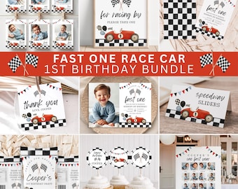 Paquete de cumpleaños de Fast One Race Car, descarga instantánea, plantillas editables, A184