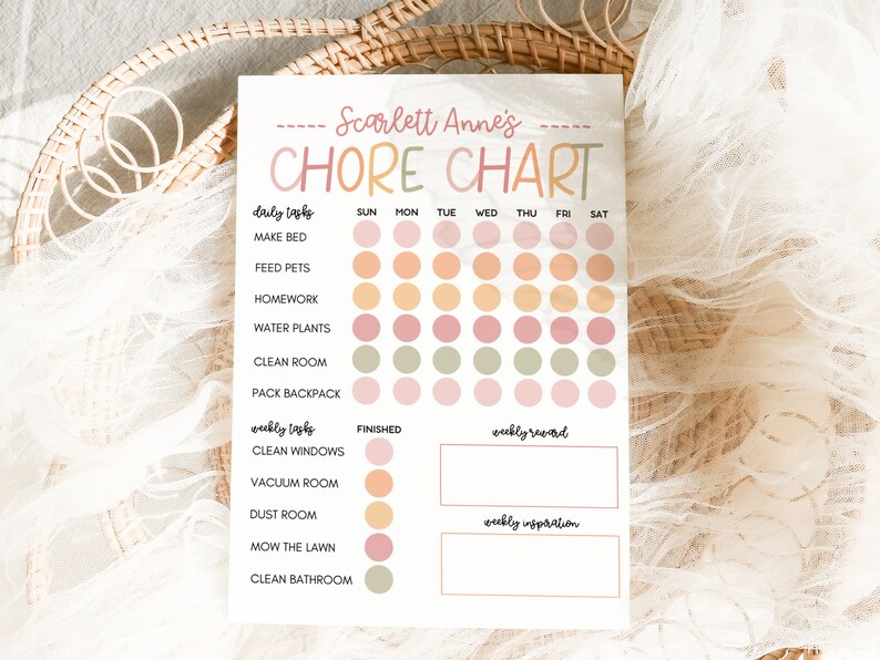 Homework Chore Routine Chart Kids Chore Chart Printable | Instant Download | Editable Chore Chart ...