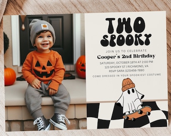 Two Spooky Halloween Birthday Invitation, Two Spooky Invite, 2nd Birthday, Two Spooky Birthday, Instant Download, Spooktacular Party, A144