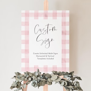 Benutzerdefinierte Babypartyschild Vorlage, rosa Gingham-Babypartyschild, bearbeitbares Zeichen, Sofortiger Download, bearbeitbares Babypartyschild, A138