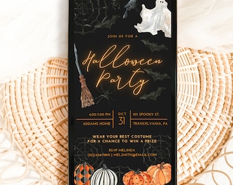 Halloween Party Digital Invitation, Halloween Invitation, Halloween Invite, Costume Party Invite, Invitation Template, Editable Template