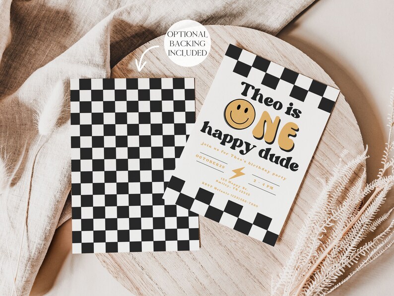 One Happy Dude 1st Birthday Invitation Boy First Birthday Happy Dude Birthday Editable Invitation Smiley Face Invite A104 image 3