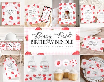 Berry First Birthday Bundle, Strawberry Birthday, Strawberry Invite, First Birthday, Berry 1st Birthday, Girl First Birthday, A165