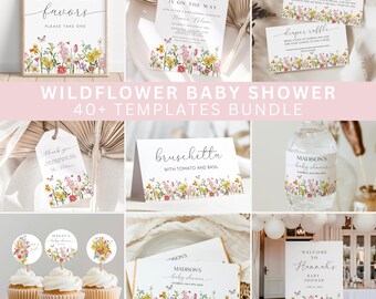 Wildflower babyshower uitnodigingsbundel, direct downloaden, bewerkbare sjabloon, A186