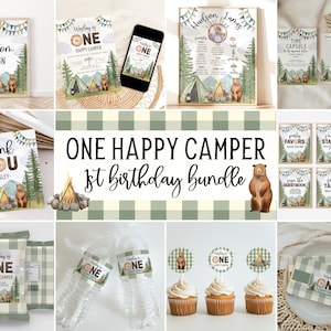 One Happy Camper First Birthday Templates Bundle | Instant Download | Camping Birthday | A106