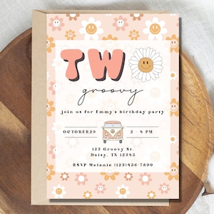 Two Groovy Birthday Party Invitation | Groovy Birthday Party Invitation Template | Second Birthday | Retro Birthday | Hippie Birthday