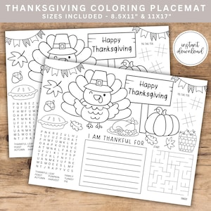 Kids Thanksgiving Coloring Placemat, Thanksgiving Dinner, Activity Placemat, Coloring Placemats, I Am Thankful For, Printable Coloring
