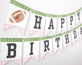 Banner di buon compleanno stampabile per il primo anno di età, primo compleanno, download immediato, compleanno di calcio, banner di calcio, A107