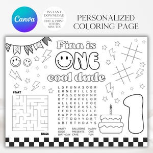 One Cool Dude Coloring Page, 1st Birthday, Happy Dude Birthday, Printable Smiley Face Coloring Page, Cool Dude Birthday, Editable Coloring