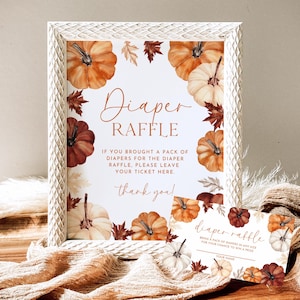 Pumpkin Baby Shower Diaper Raffle, Fall Baby Shower, Diaper Raffle Sign, Baby Shower Sign, Pumpkin Diaper Raffle Card, Little Pumpkin, A150
