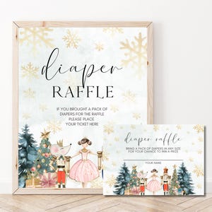 Nussknacker Baby Shower Windel Raffle Zeichen, Windel Karte, Winter Baby Shower, Weihnachten Baby, Mädchen Baby Shower, A156