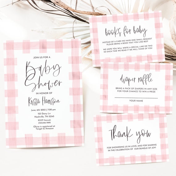 Baby Shower Invitation, Buffalo Check, Pink Gingham, Picnic Baby Shower, Girl Baby Shower, Pink Check Baby Shower, A138