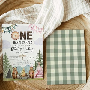 One Happy Camper First Birthday Invitation Template, Instant Download, Camping Birthday, Twins 1st Birthday, Camping Invitation, A127, A106