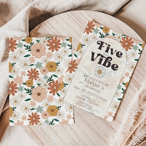 Five Is A Vibe Invitation | Daisy Party | Daisy Birthday | 5th Birthday Girl | Boho Birthday Party | Hippie Party | 70s Birthday | Retro