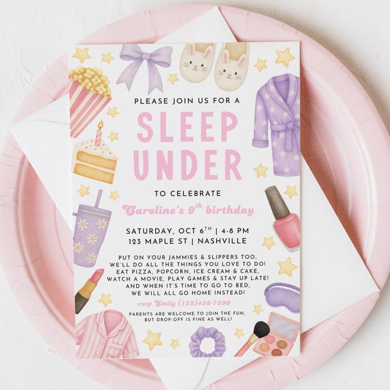 Sleepunder Birthday Party Invitation, Sleepunder Party, Slumber Party, Pajama Party Invite, Sleepover Birthday, Sleepover Party, A172