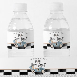 Two Fast Birthday Water Bottle Label, Race Car Birthday, Two Fast Party, Race Car Water Bottle Labels, Race Car Party, A137