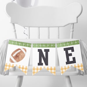Printable Orange Gingham First Year Down Football Birthday High Chair Banner, First Birthday, Football Birthday, Instant Download, A112