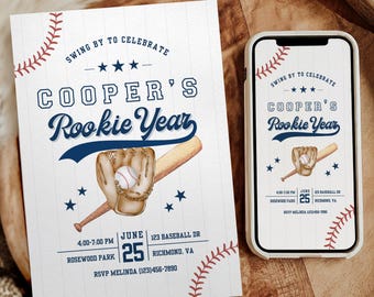 Baseball Einladung zur Geburtstagsfeier, Rookie des Jahres, Baseball Geburtstag einladen, Sofort Download, A105