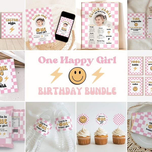 One Happy Girl Birthday Bundle Templates | Instant Download | A123