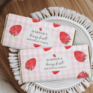 Strawberry Birthday Candy Bar Label, Candy Bar Wrapper, Strawberry Party, Berry First Birthday, Berry 1st Birthday, Strawberry, A165