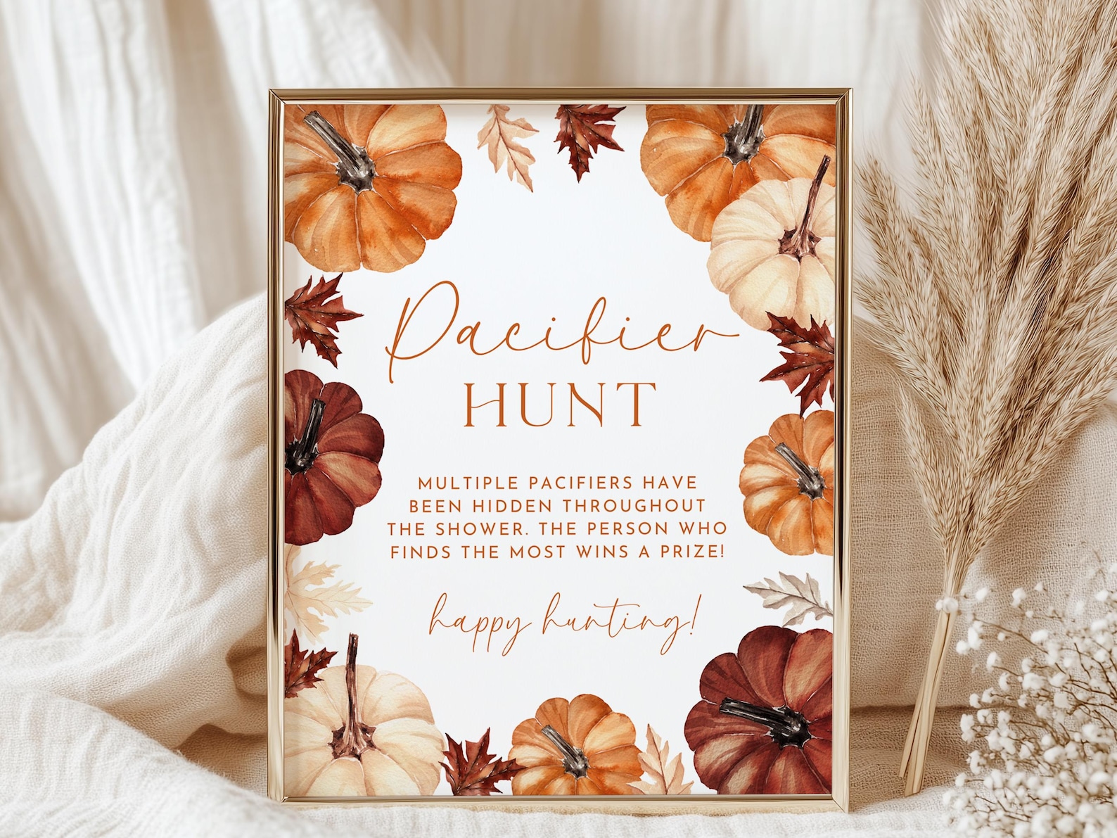 Pumpkin Baby Shower Pacifier Hunt Sign, Fall Baby Shower, Pumpkin ...