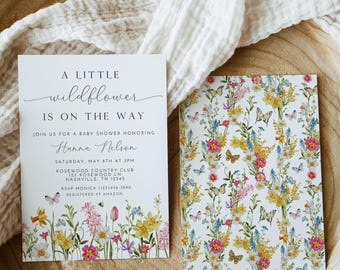Wildblumen-Babypartyeinladung, sofortiger Download, bearbeitbare Vorlage, (5x7 ") A186