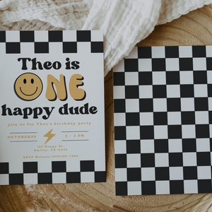 One Happy Dude 1st Birthday Invitation Boy First Birthday Happy Dude Birthday Editable Invitation Smiley Face Invite A104 image 1