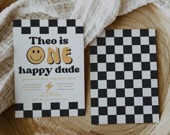 One Happy Dude | 1st Birthday Invitation | Boy First Birthday | Happy Dude Birthday | Editable Invitation | Smiley Face Invite | A104