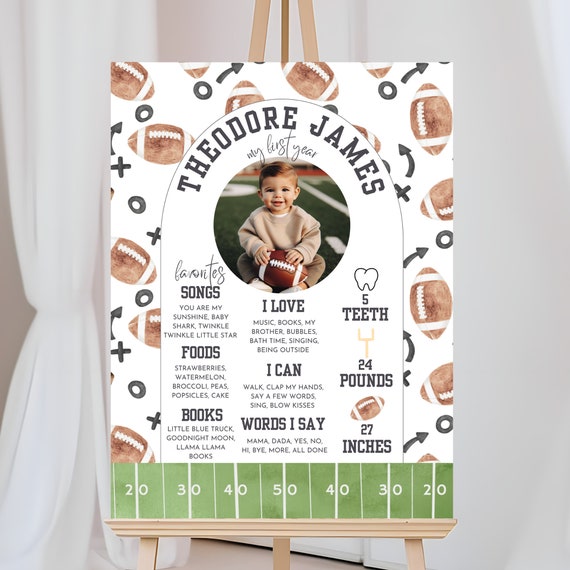 Football Birthday Milestone Poster, First Year Down, Football Party, First Birthday, Sports Birthday, 1st Birthday, Milestone Sign, A143