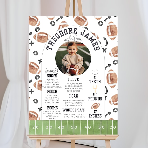 Football Birthday Milestone Poster, First Year Down, Football Party, First Birthday, Sports Birthday, 1st Birthday, Milestone Sign, A143