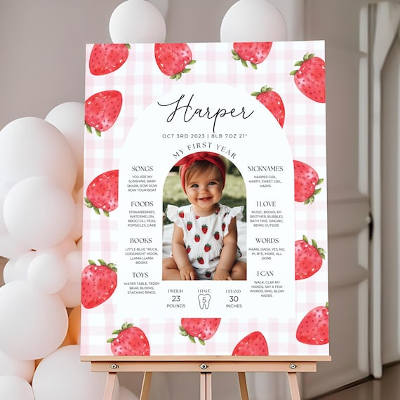 Strawberry Birthday Milestone Poster, Berry First Birthday, Strawberry Milestone, Strawberry Birthday, Milestone Board, Milestone Sign, A165