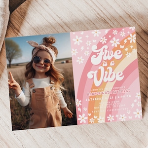 Fem är en vibe födelsedagsinbjudan, retrofödelsedag, groovy födelsedag, groovy 5-årsdag, hippiefödelsedag, 5-årsinbjudan, A142